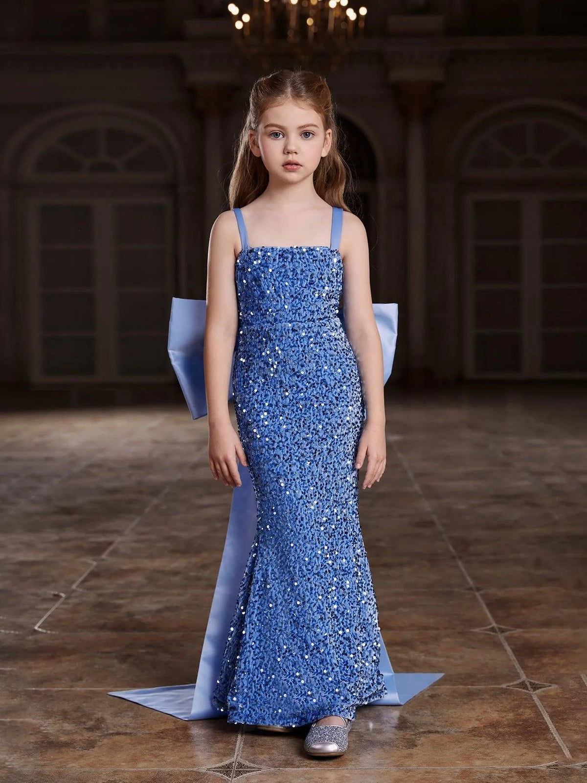 Alternate view of Square-Neck Sequin Mermaid Sleeveless Maxi Tween Girls' Party Dress in Blue