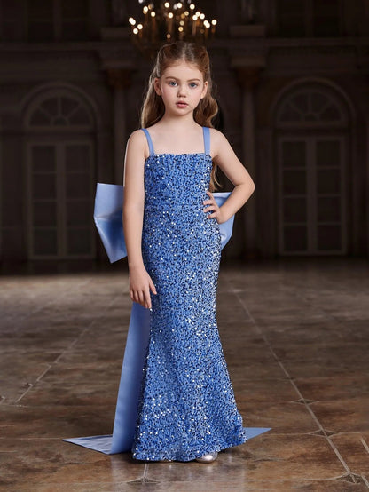 Additional product view of Square-Neck Sequin Mermaid Sleeveless Maxi Tween Girls' Party Dress