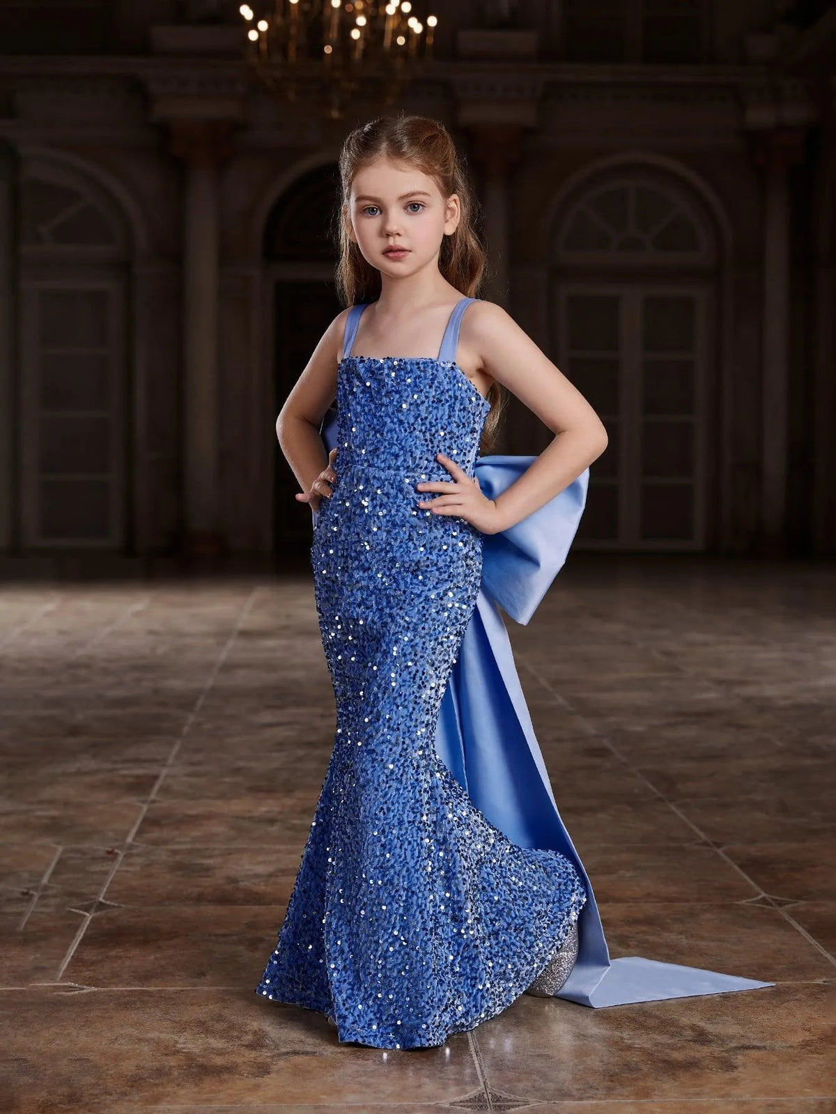 Additional product view of Square-Neck Sequin Mermaid Sleeveless Maxi Tween Girls' Party Dress