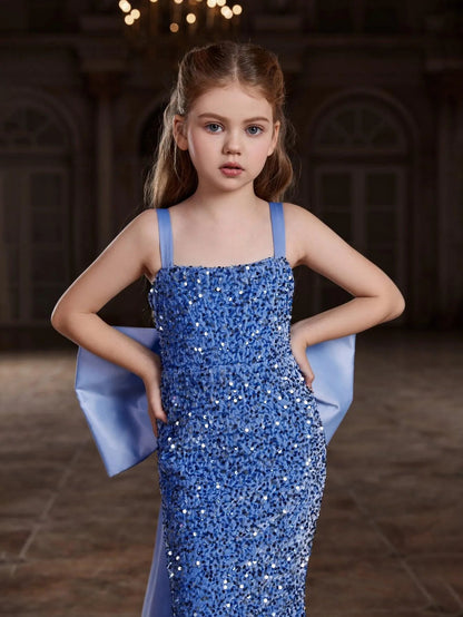 Additional product view of Square-Neck Sequin Mermaid Sleeveless Maxi Tween Girls' Party Dress