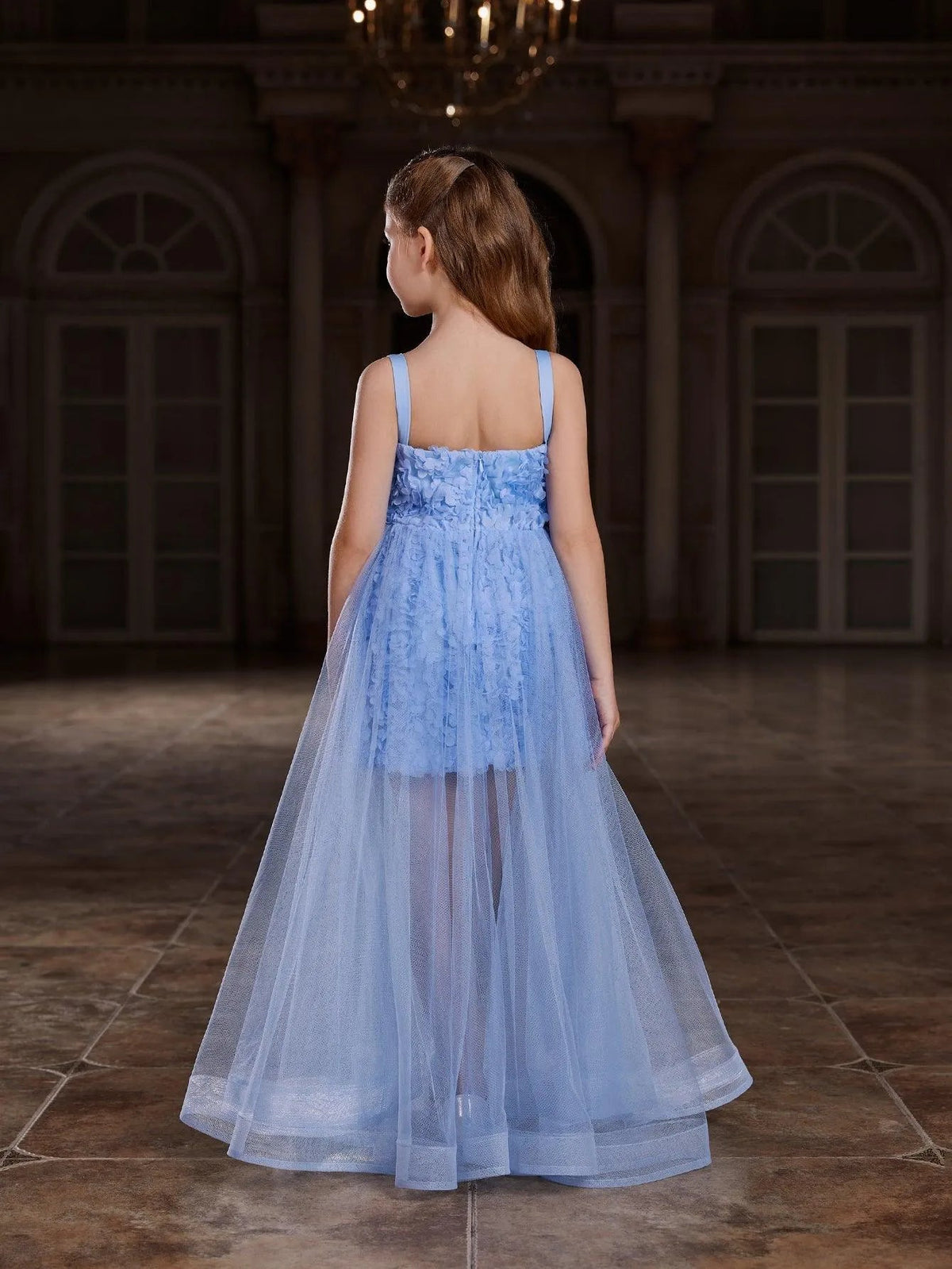 Additional product view of Mesh Overlay Cami Strap Appliqué A-Line Sleeveless Tween Girls' Party Dress