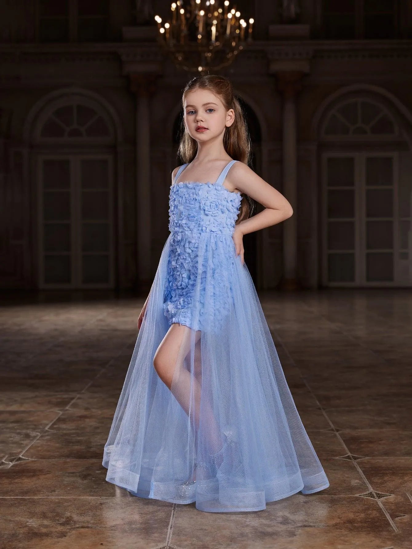 Additional product view of Mesh Overlay Cami Strap Appliqué A-Line Sleeveless Tween Girls' Party Dress