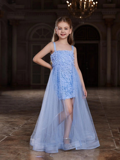 Additional product view of Mesh Overlay Cami Strap Appliqué A-Line Sleeveless Tween Girls' Party Dress
