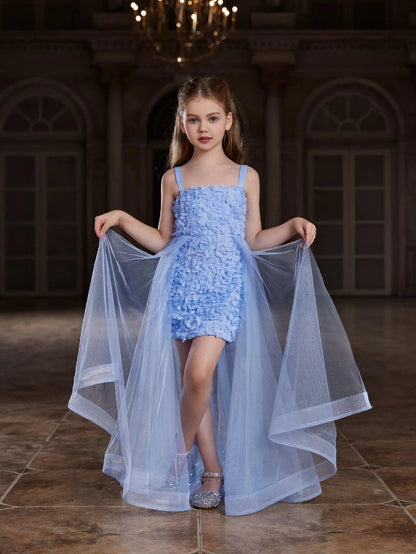 Additional product view of Mesh Overlay Cami Strap Appliqué A-Line Sleeveless Tween Girls' Party Dress