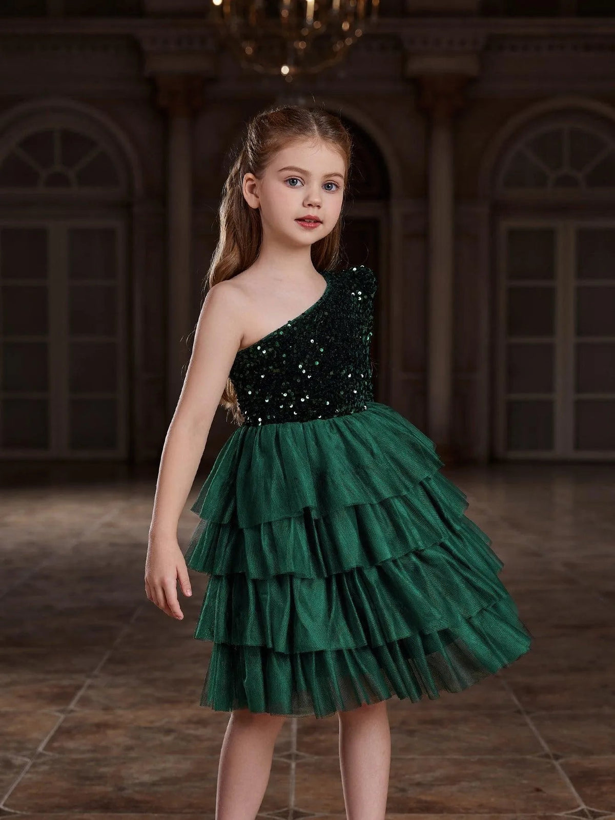 Additional product view of One-Shoulder Sequin A-Line Mesh Midi Tween Girls' Party Dress