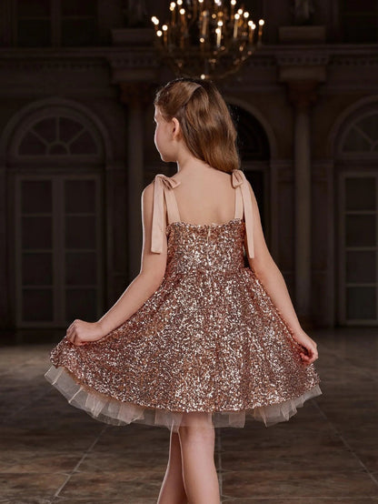 Additional product view of Cami Strap Sequin A-Line Sleeveless Midi Tween Girls' Party Dress