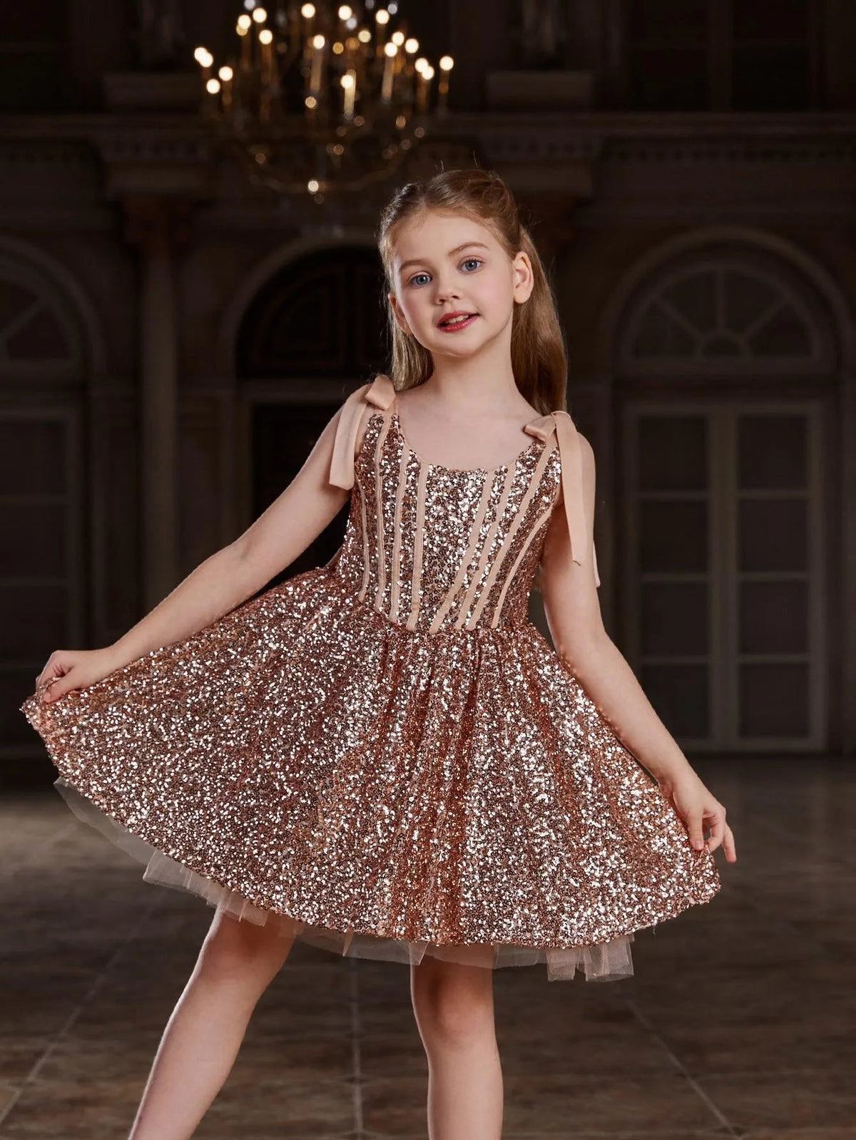 Additional product view of Cami Strap Sequin A-Line Sleeveless Midi Tween Girls' Party Dress