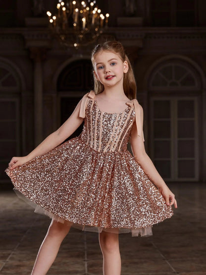 Additional product view of Cami Strap Sequin A-Line Sleeveless Midi Tween Girls' Party Dress