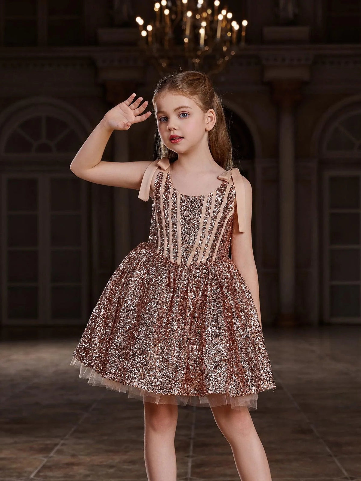 Additional product view of Cami Strap Sequin A-Line Sleeveless Midi Tween Girls' Party Dress