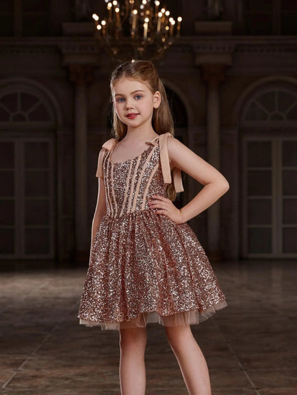 Additional product view of Cami Strap Sequin A-Line Sleeveless Midi Tween Girls' Party Dress