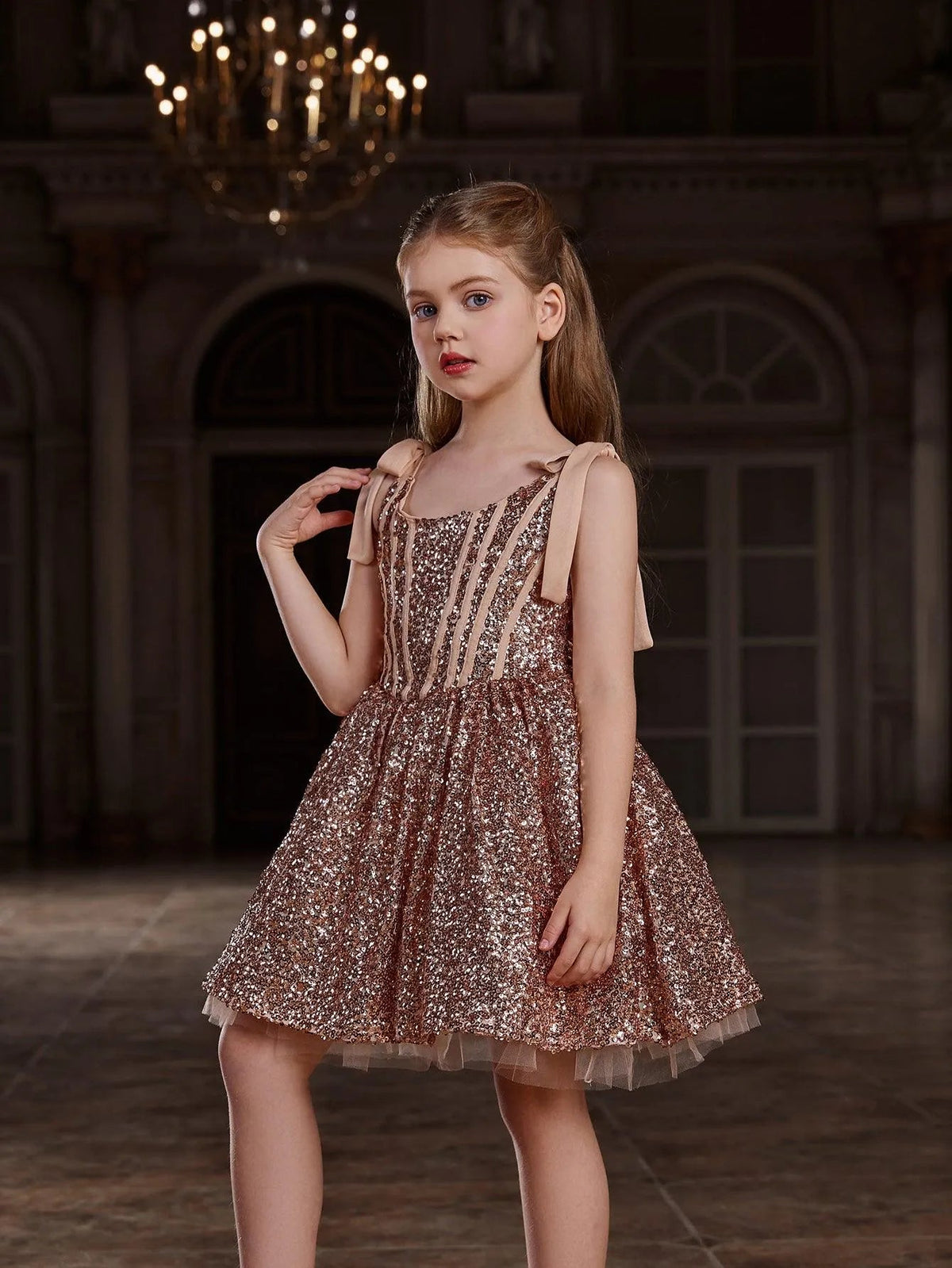 Additional product view of Cami Strap Sequin A-Line Sleeveless Midi Tween Girls' Party Dress