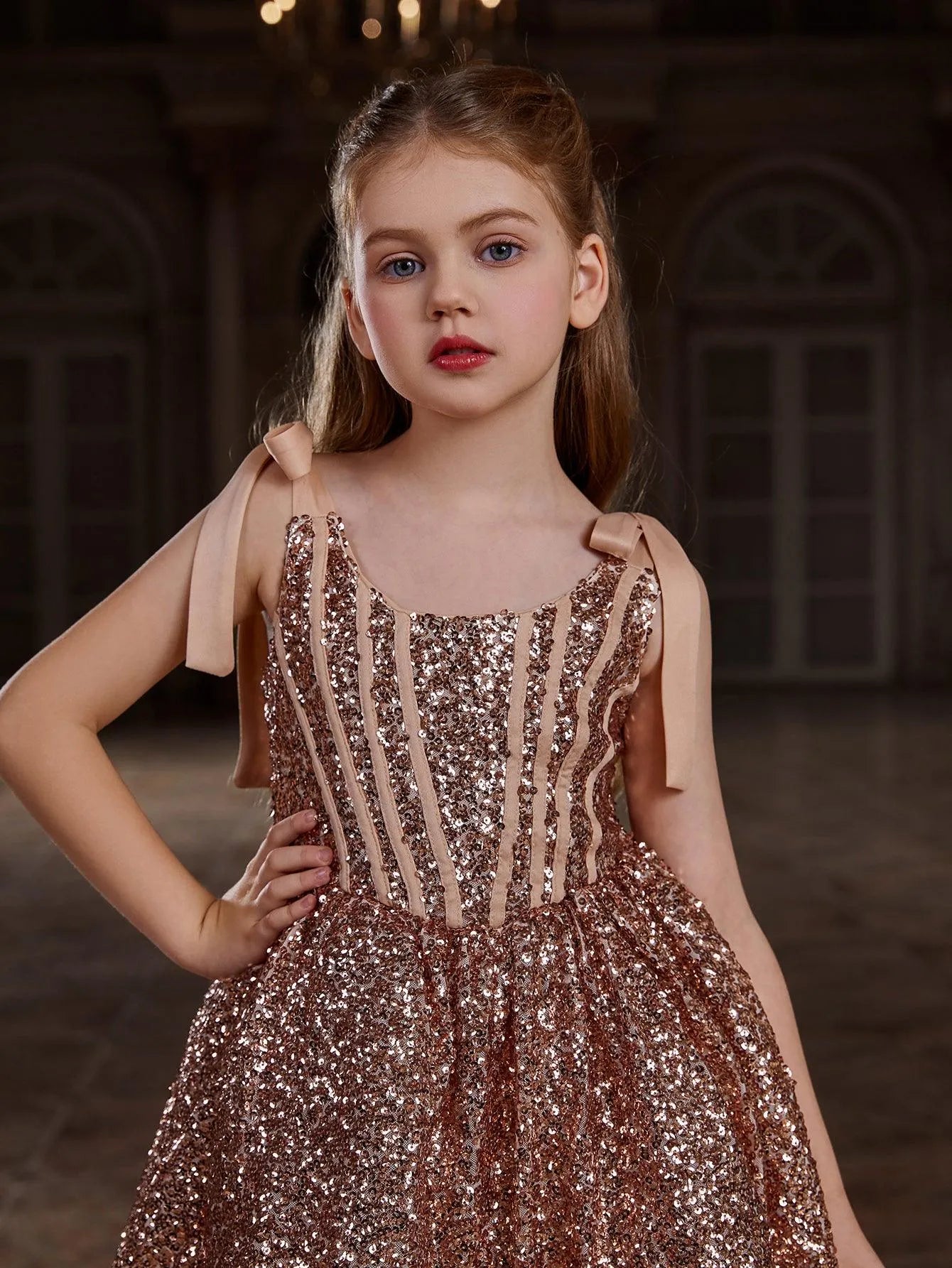 Additional product view of Cami Strap Sequin A-Line Sleeveless Midi Tween Girls' Party Dress