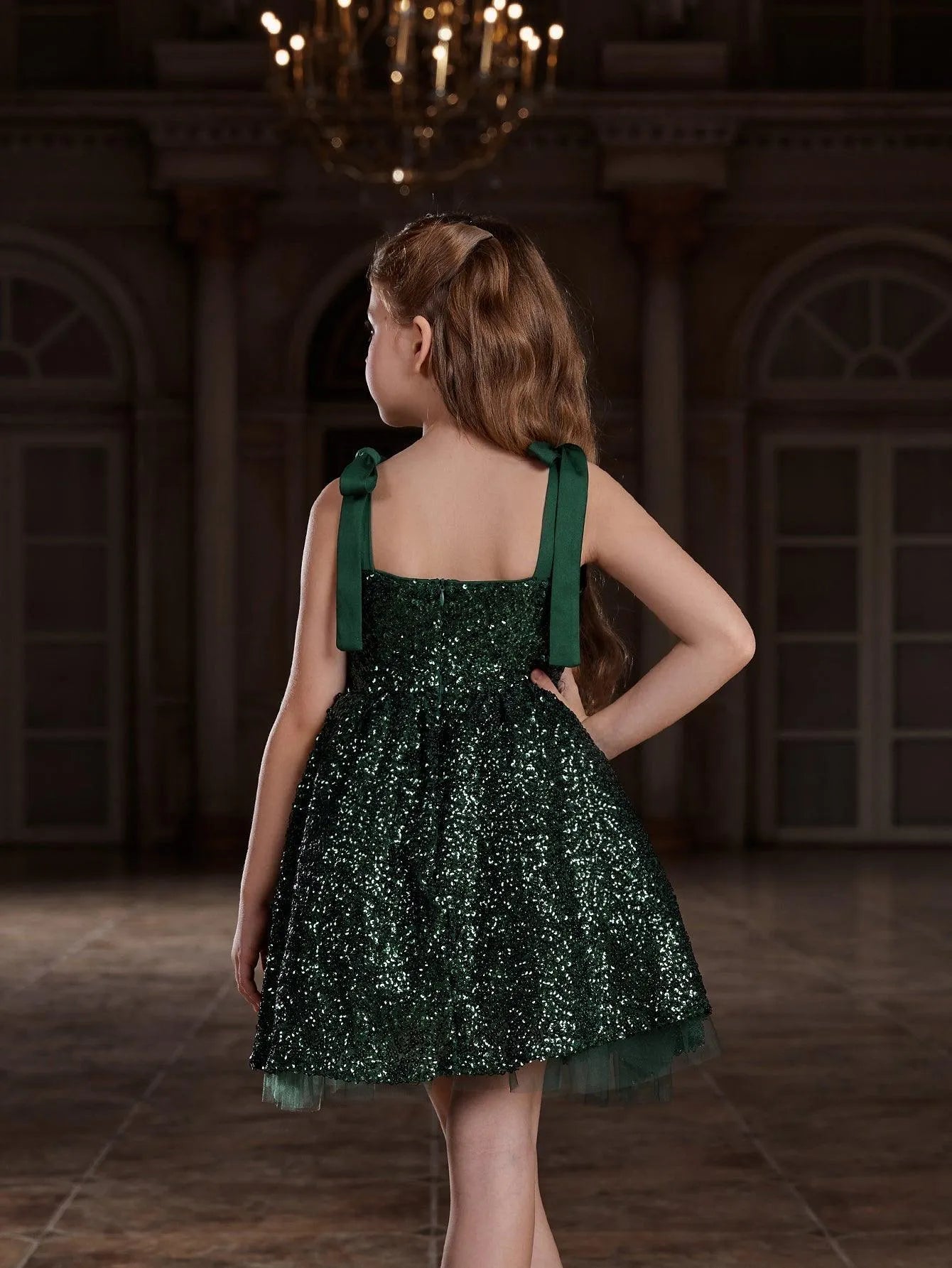 Additional product view of Cami Strap Sequin A-Line Sleeveless Midi Tween Girls' Party Dress