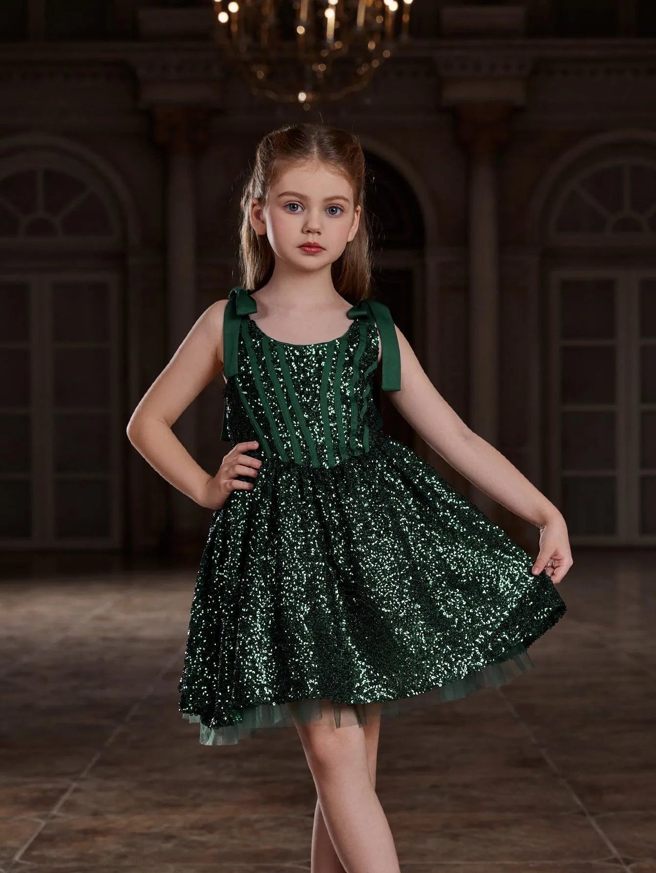 Additional product view of Cami Strap Sequin A-Line Sleeveless Midi Tween Girls' Party Dress