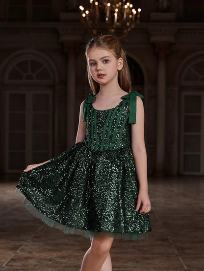 Additional product view of Cami Strap Sequin A-Line Sleeveless Midi Tween Girls' Party Dress