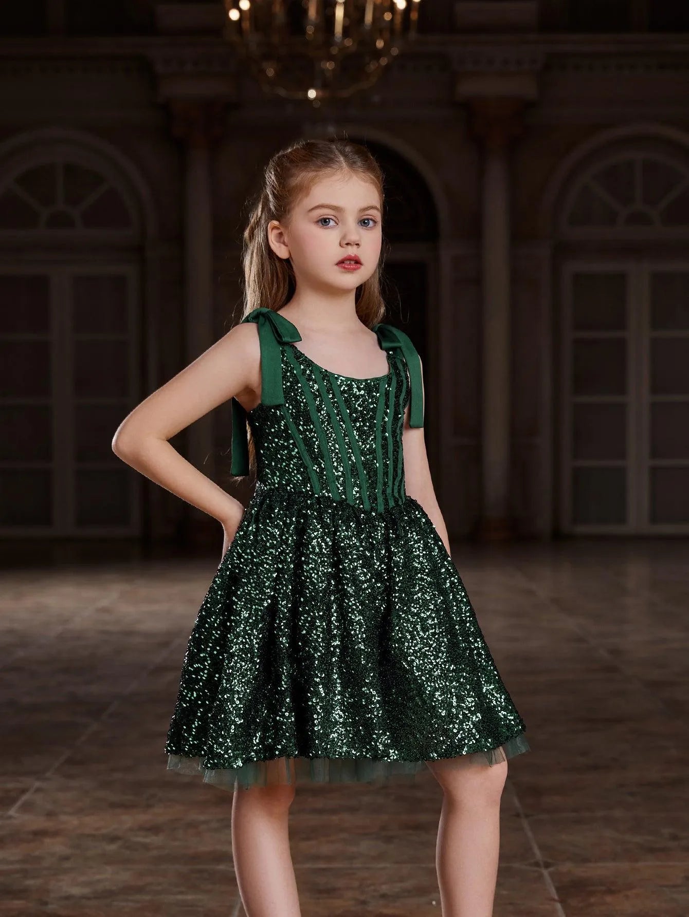 Additional product view of Cami Strap Sequin A-Line Sleeveless Midi Tween Girls' Party Dress