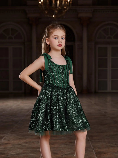 Additional product view of Cami Strap Sequin A-Line Sleeveless Midi Tween Girls' Party Dress