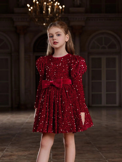 Additional product view of Mock-Neck Sequin A-Line Long-Sleeve Midi Tween Girls' Party Dress
