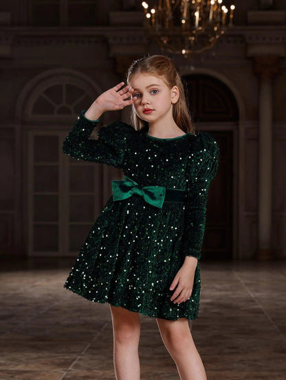 Additional product view of Mock-Neck Sequin A-Line Long-Sleeve Midi Tween Girls' Party Dress