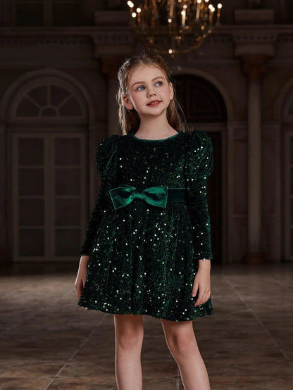 Additional product view of Mock-Neck Sequin A-Line Long-Sleeve Midi Tween Girls' Party Dress