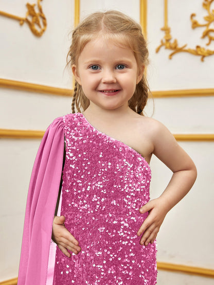 Additional product view of Draped Side One-Shoulder Sequin Mermaid Sleeveless Young Girls' Party Dress