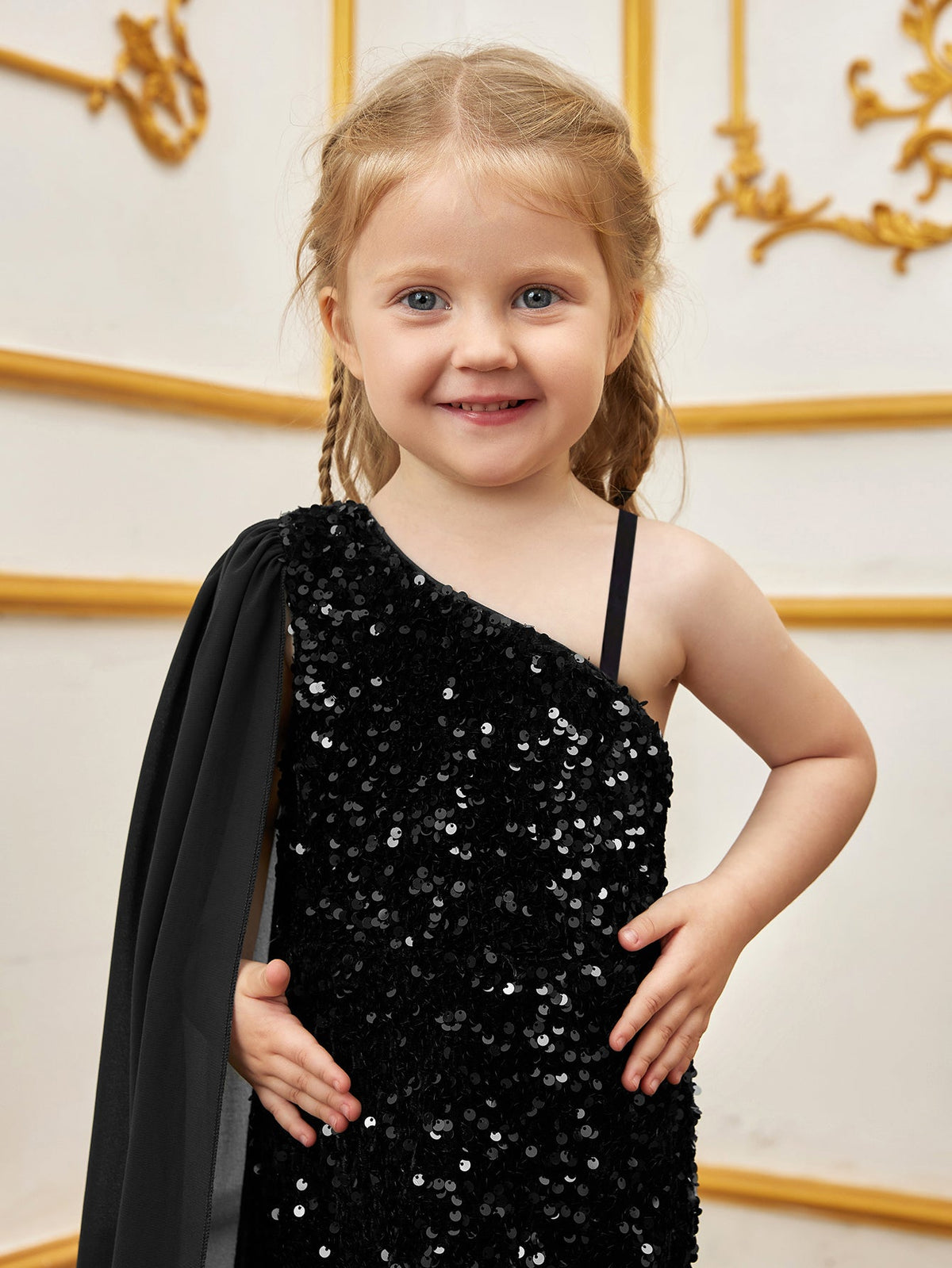 Additional product view of Draped Side One-Shoulder Sequin Mermaid Sleeveless Young Girls' Party Dress