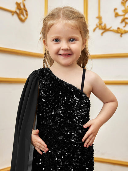 Additional product view of Draped Side One-Shoulder Sequin Mermaid Sleeveless Young Girls' Party Dress