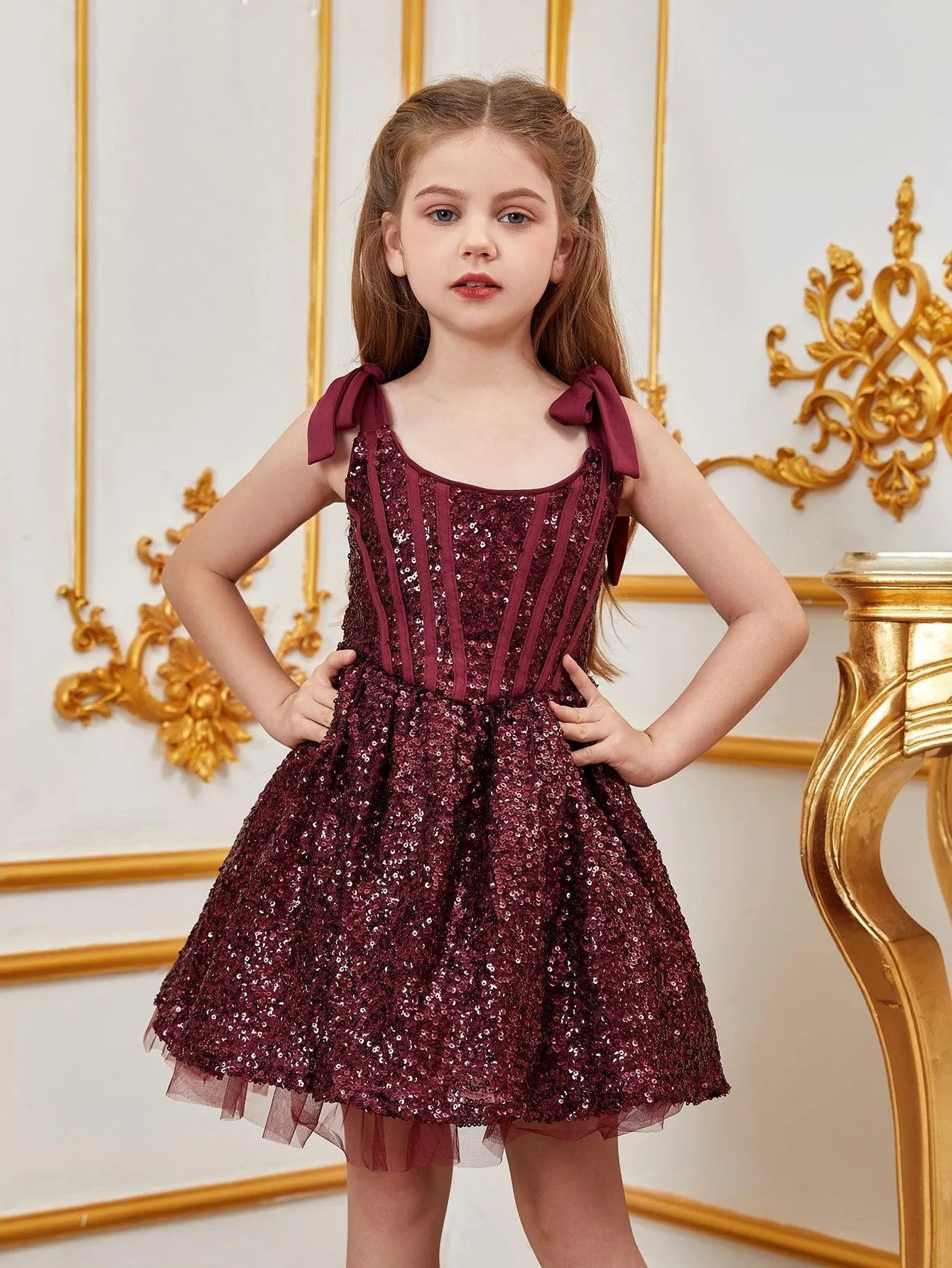 Additional product view of Cami Strap Sequin A-Line Sleeveless Midi Tween Girls' Party Dress