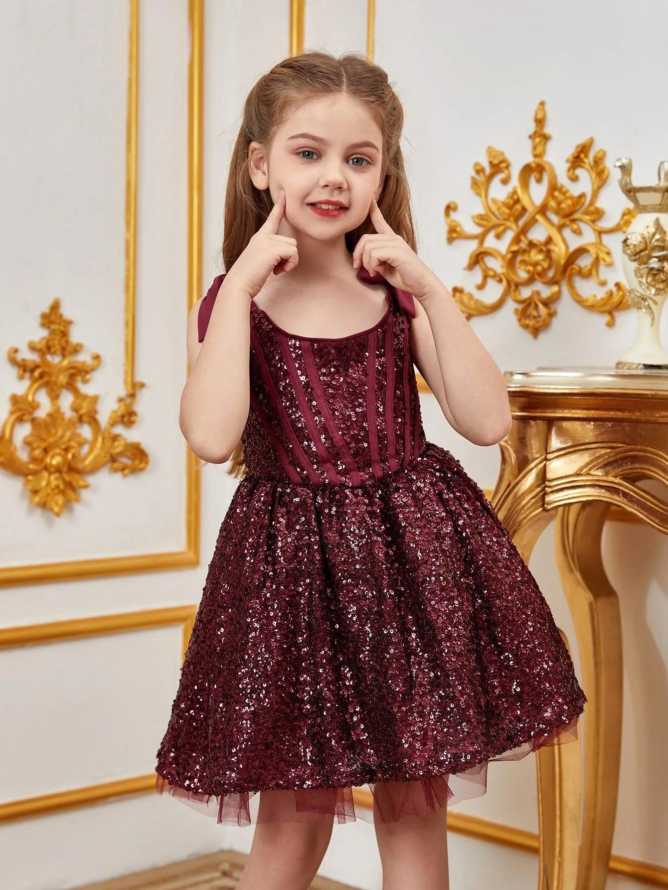 Additional product view of Cami Strap Sequin A-Line Sleeveless Midi Tween Girls' Party Dress