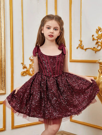 Additional product view of Cami Strap Sequin A-Line Sleeveless Midi Tween Girls' Party Dress