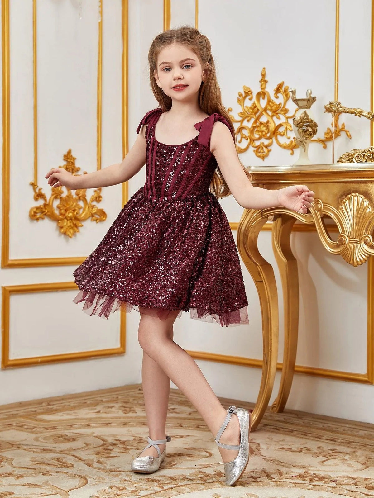 Additional product view of Cami Strap Sequin A-Line Sleeveless Midi Tween Girls' Party Dress