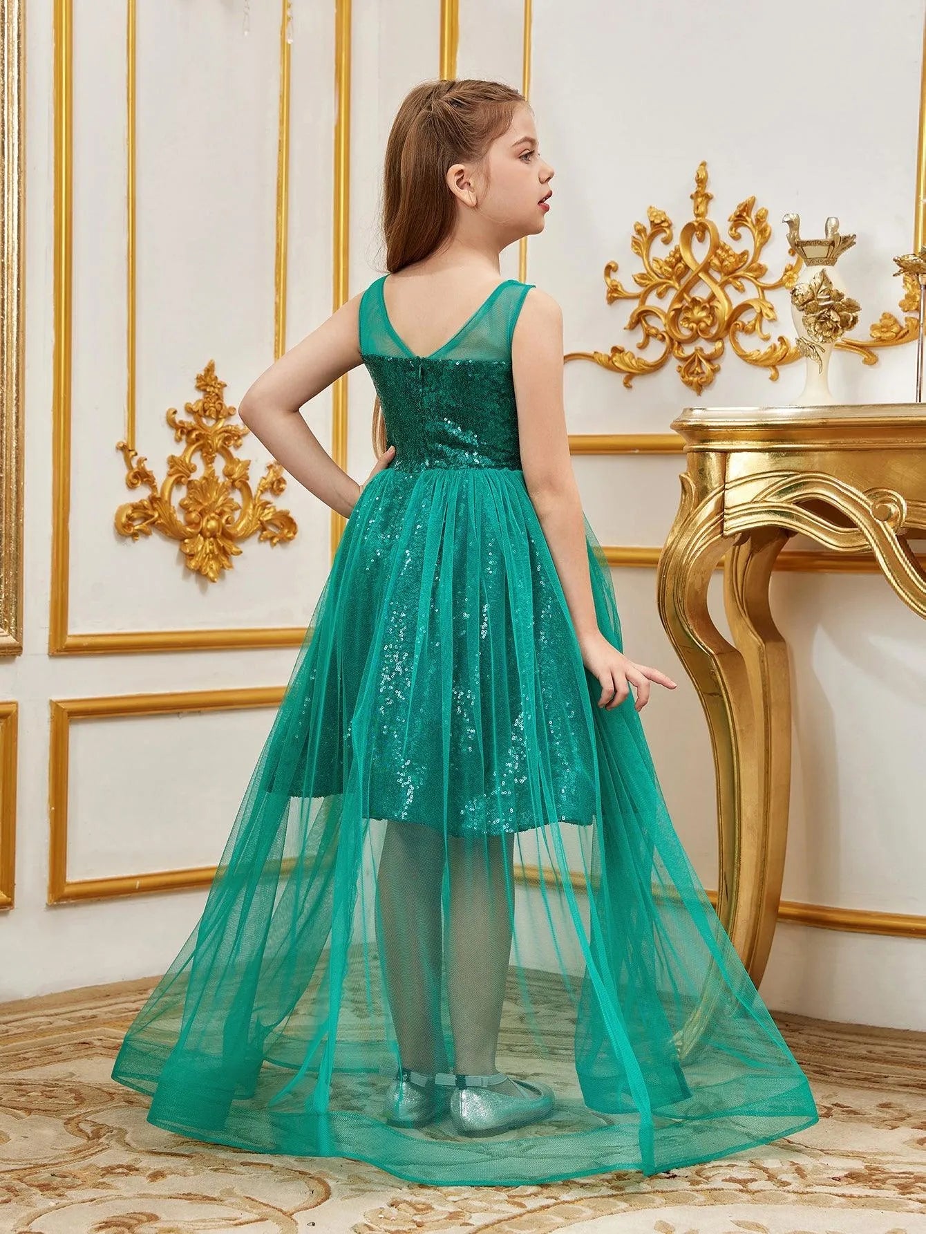 Additional product view of Contrast Mesh Sequin A-Line Sleeveless Midi Tween Girls' Party Dress