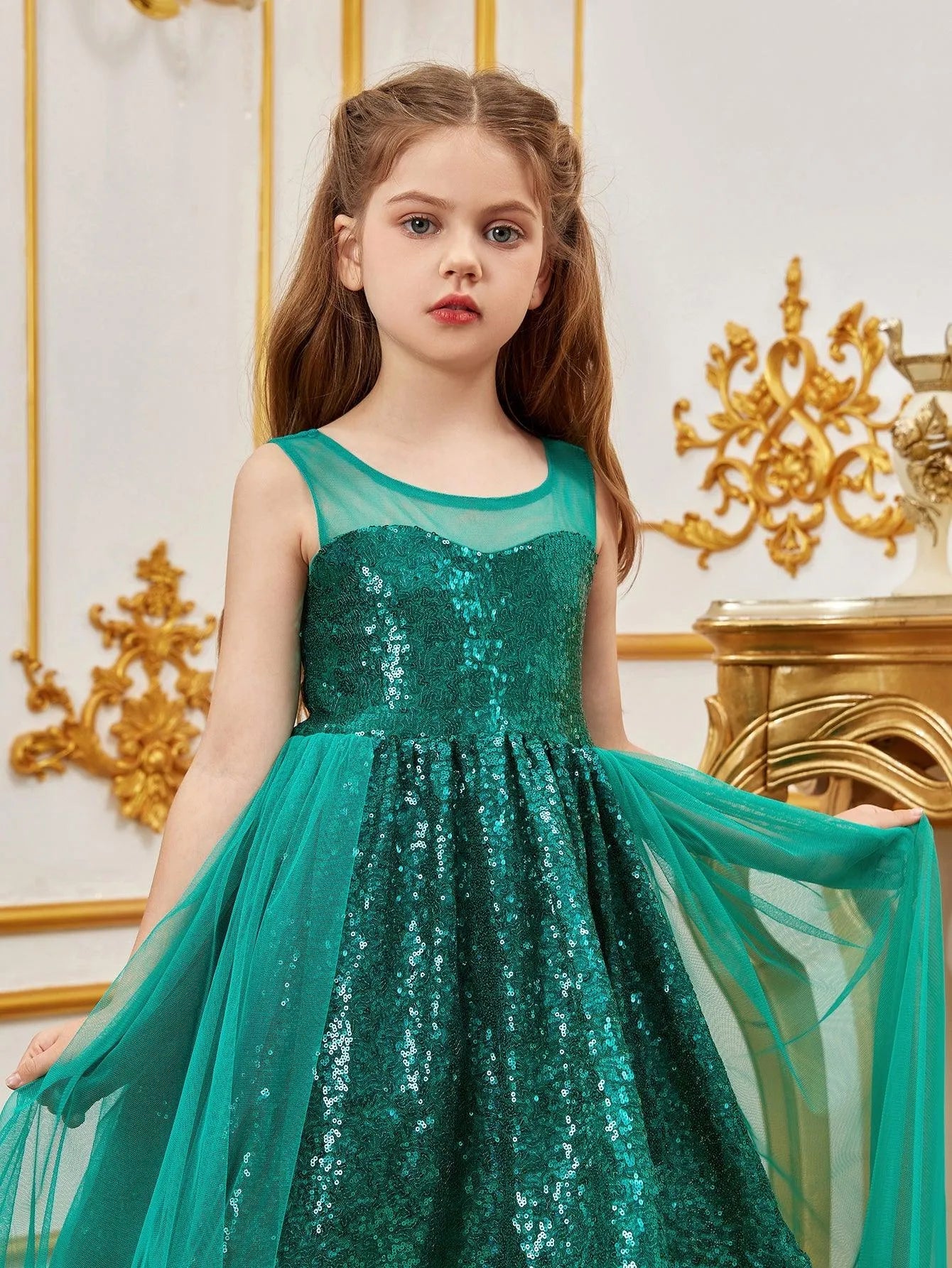 Additional product view of Contrast Mesh Sequin A-Line Sleeveless Midi Tween Girls' Party Dress