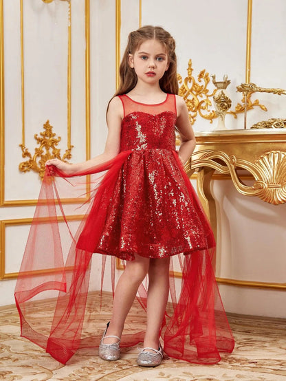 Additional product view of Contrast Mesh Sequin A-Line Sleeveless Midi Tween Girls' Party Dress