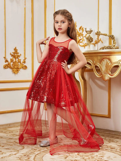 Additional product view of Contrast Mesh Sequin A-Line Sleeveless Midi Tween Girls' Party Dress