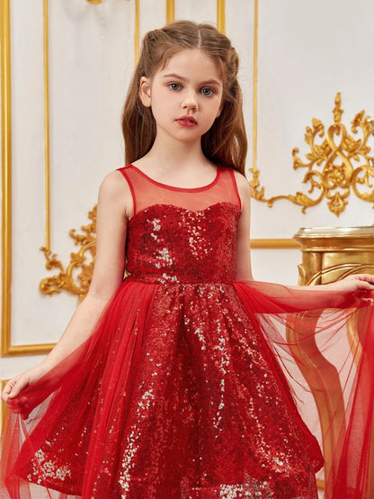 Additional product view of Contrast Mesh Sequin A-Line Sleeveless Midi Tween Girls' Party Dress