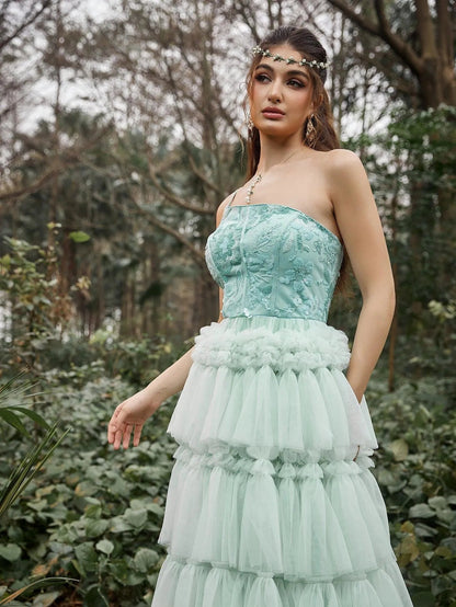 One-Shoulder Sequin Tulle Sleeveless A-Line Evening Gown — authorized product image 6