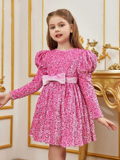 Additional product view of Mock-Neck Sequin A-Line Long-Sleeve Midi Tween Girls' Party Dress