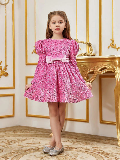 Additional product view of Mock-Neck Sequin A-Line Long-Sleeve Midi Tween Girls' Party Dress