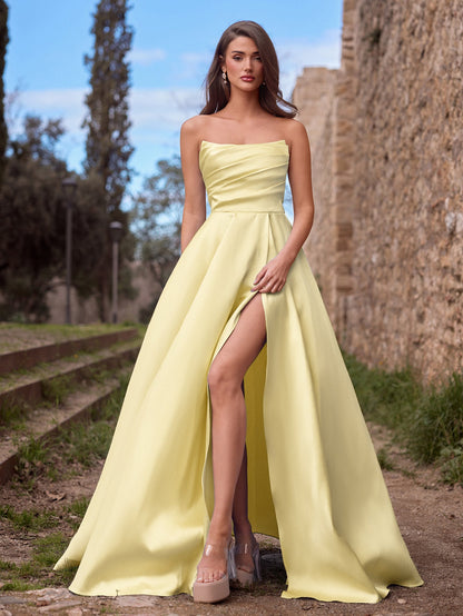 Additional view of Strapless Lace Satin Sleeveless A-Line Evening Gown