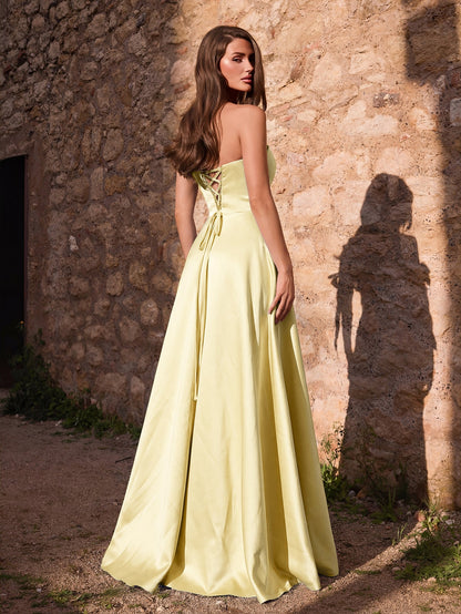 Additional view of Strapless Lace Satin Sleeveless A-Line Evening Gown