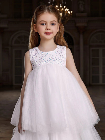 Additional product view of Layered Hem Sequin A-Line Sleeveless Mesh Tween Girls' Party Dress