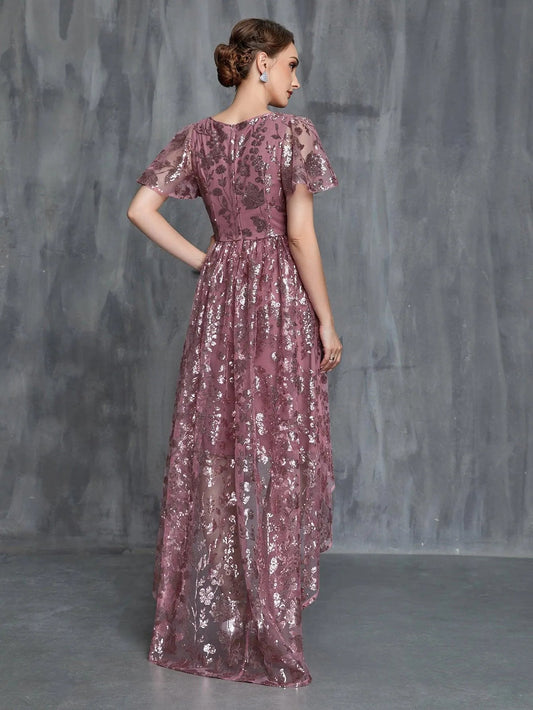 Women's Surplice Neck High-Low Hem Sequin Party Dress – view 2