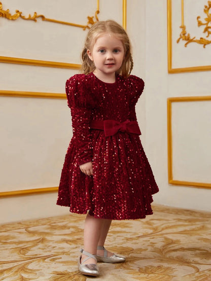 Young Girls' High Neck Sequin Long-Sleeve A-Line Formal Dress — authorized product image 5