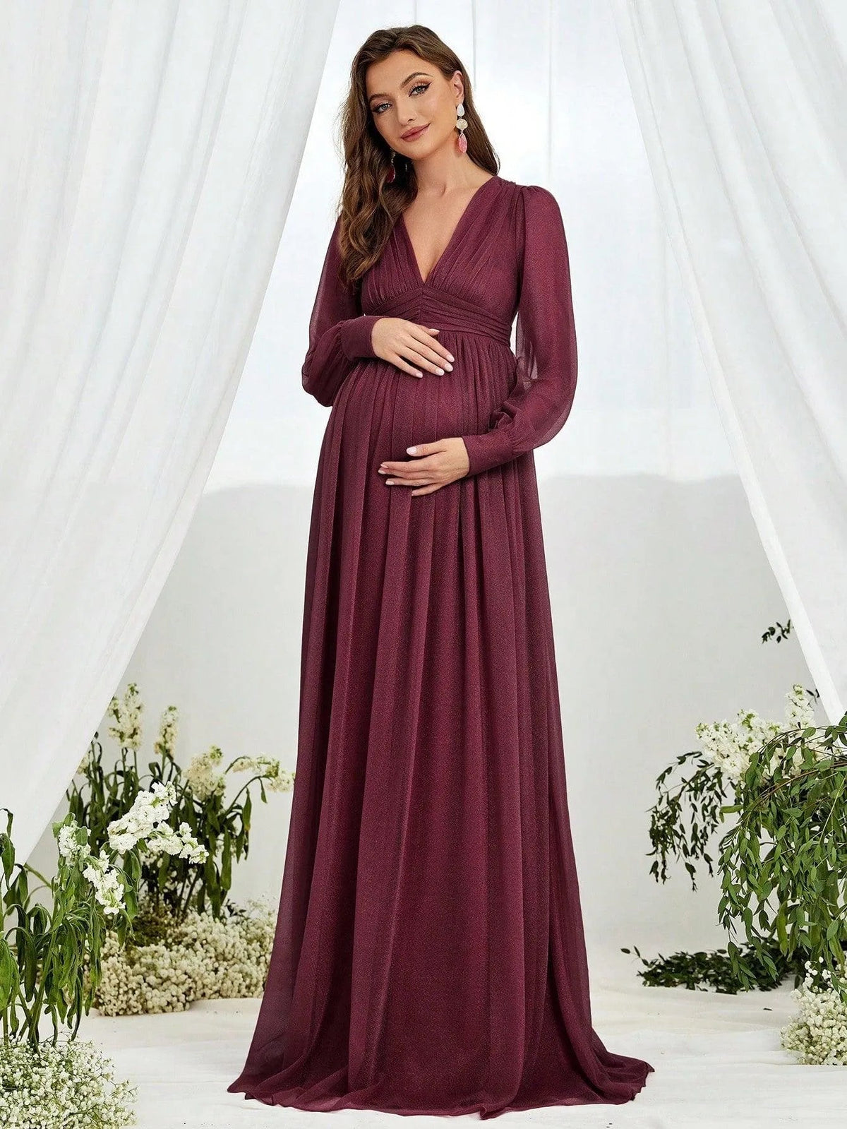 Additional product view of V-Neck Chiffon A-Line Long-Sleeve Maxi Maternity Evening Dress