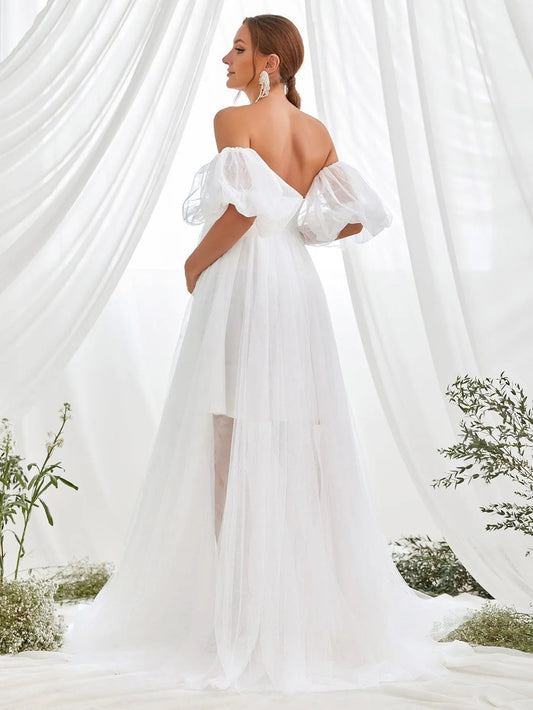 Additional product view of Mesh Overlay Puff-Sleeve Off-Shoulder A-Line Maxi Maternity Evening Dress