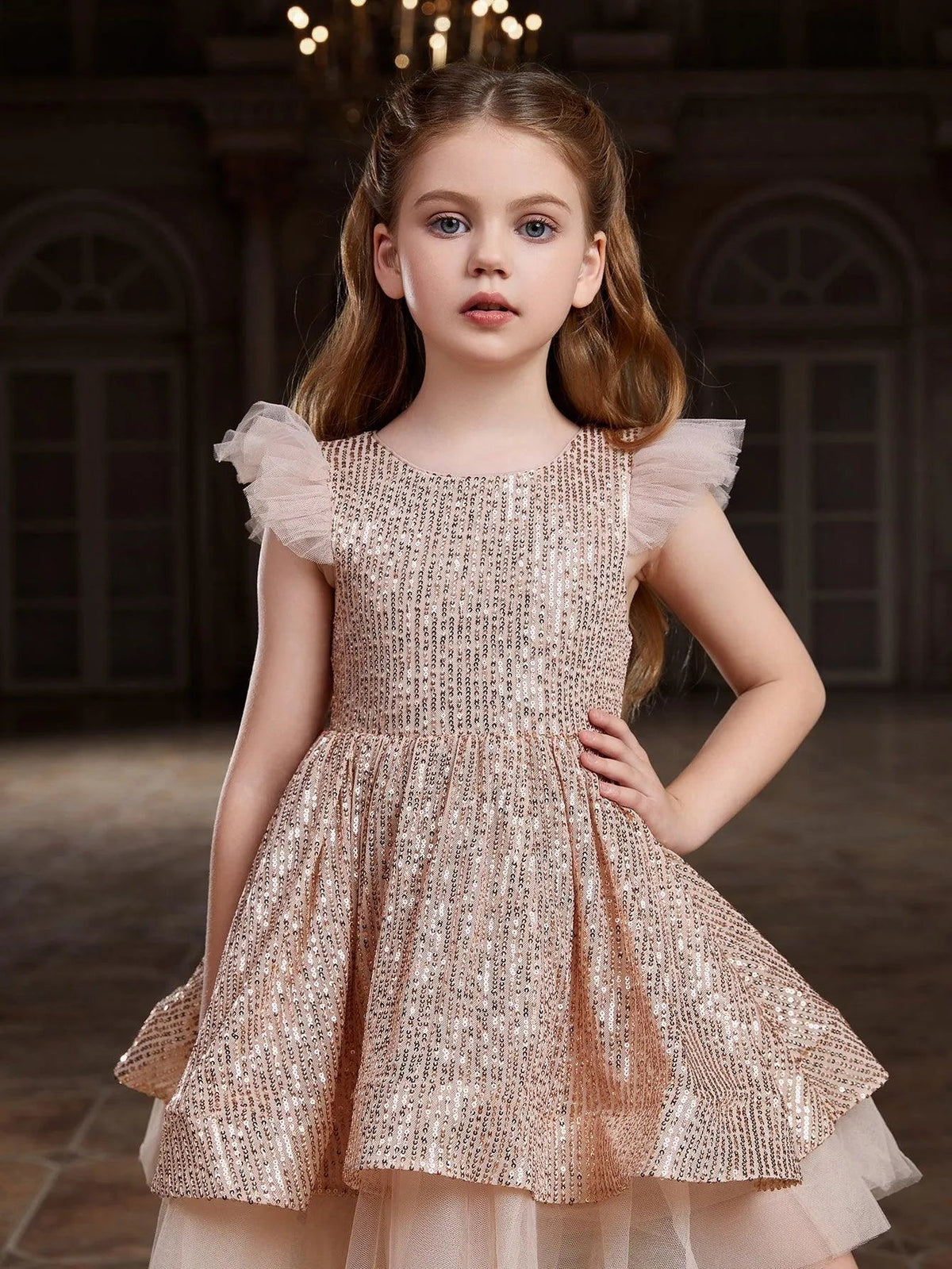 Additional product view of Cap-Sleeve Sequin A-Line Midi Tween Girls' Party Dress