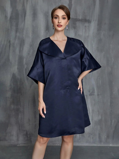 Women's Solid Half Sleeves Satin Midi Dress