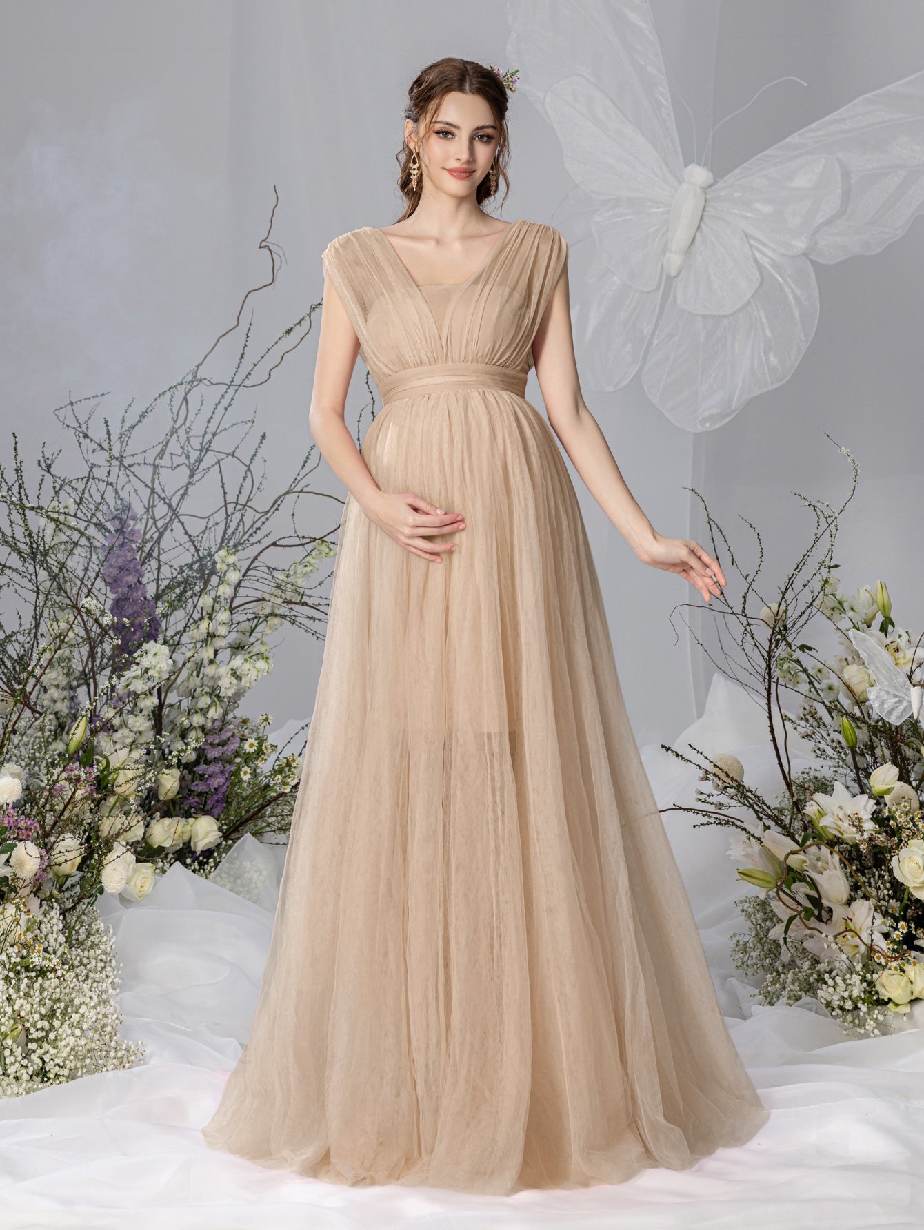 Maternity V-Neck Backless Mesh Party Dress – view 4