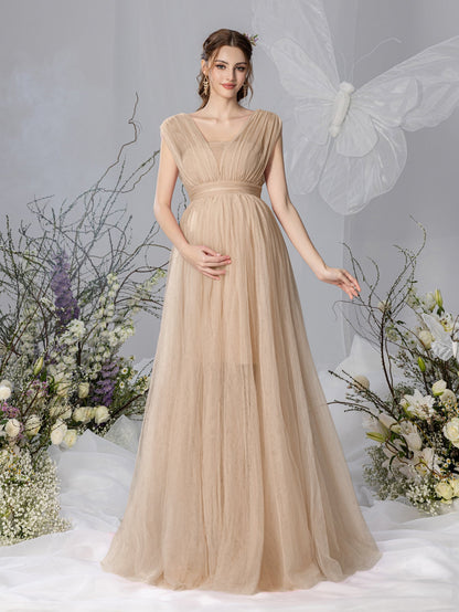 Maternity V-Neck Backless Mesh Party Dress – view 4